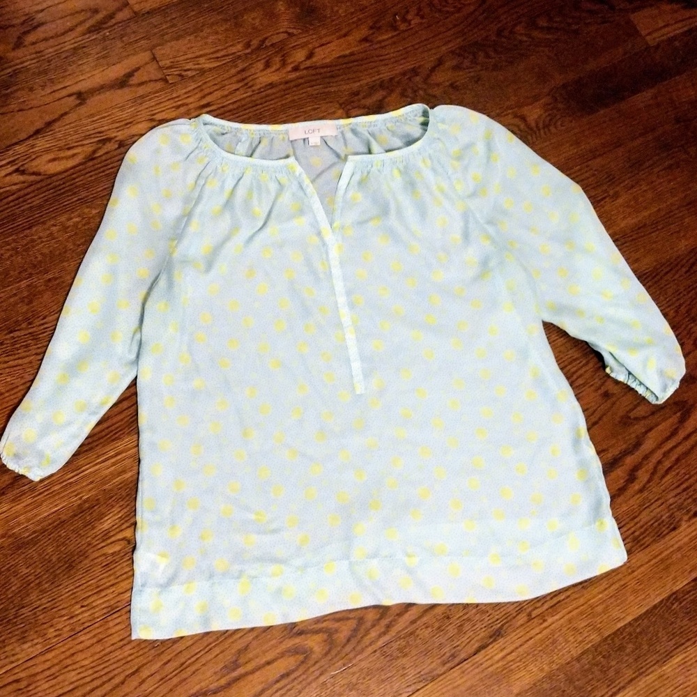 Ann Taylor LOFT mint green polka dot sheer top Med